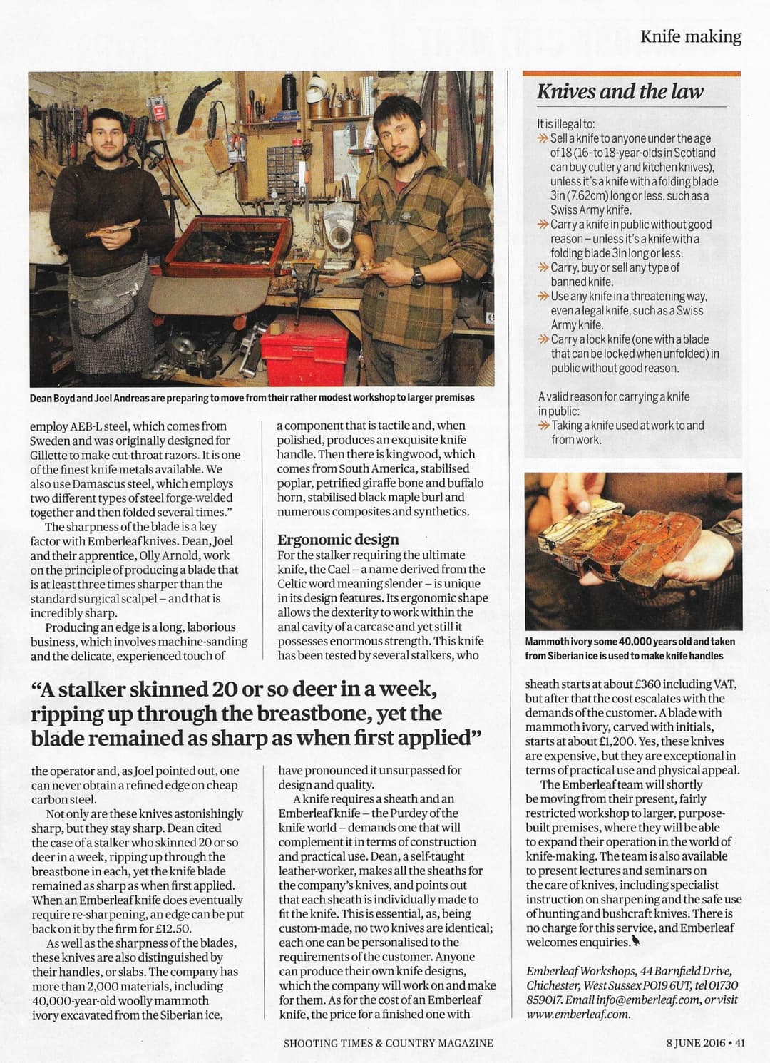 Shooting Times & Country Magazine, 8 June 2016 — Knife making